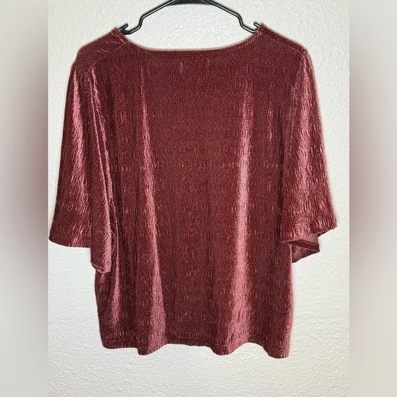 Madewell Texture & Thread Burgundy Crinkle Velvet Top 2X - Picture 4 of 8